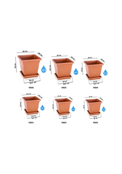 Serinova Vk05 Villa Kare Saksı No:5 Tabaklı 50 Cm, 64 Litre Antrasit