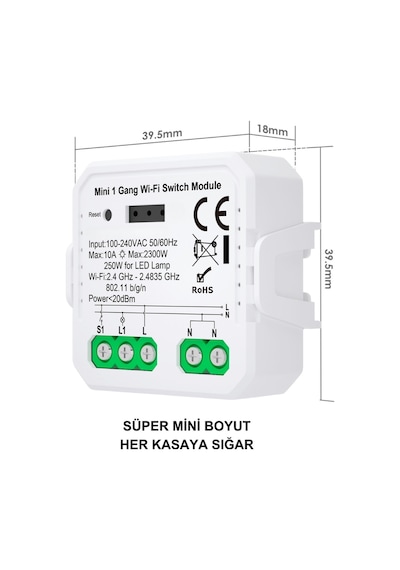 Tuya Uyumlu Mini Wifi Akıllı Anahtar 10 A / 220 V Röle