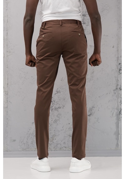 Beli Lastikli Ve İplikli Rayon Kumaş Regular Fit Likralı Jogger Pantolon Kahverengi