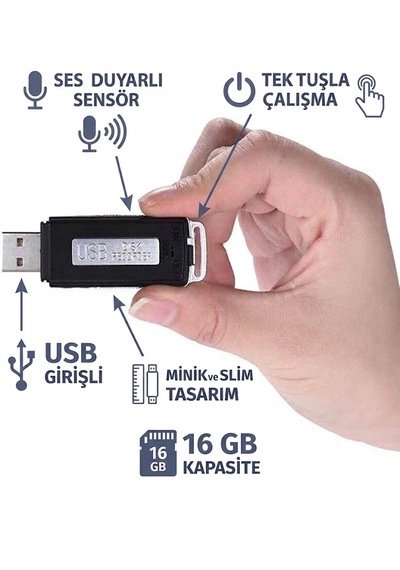 Usb Ses Kayıt Cihazı 16gb Ses Aktivasyonlu,tek Tuş, Ultra Mini