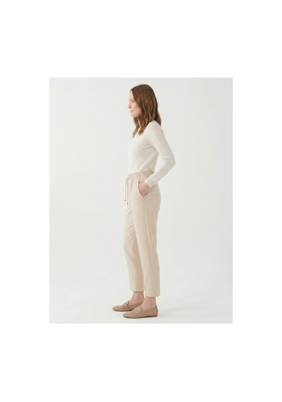 Milera Krem Beli Lastikli Bağcıklı Rahat Klasik/havuç Kesim Double Kumaş Pantolon Kadın Krem - 884222785 Krem