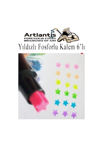 Yıldızlı Fosforlu Kalem 6 Renk 1 Paket Yıldız Baskılı İşaret Kalemi Pullu Yıldız Şekilli Damga Kalemi Sevimli Mühürlü Çok Renkli
