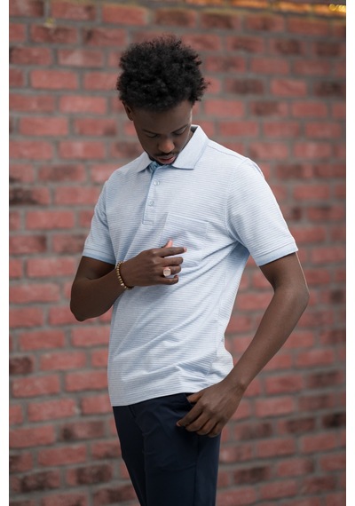 Advante Rahat Kesim Örme Dokumalı Cepli Polo Yaka T-shirt Mavi