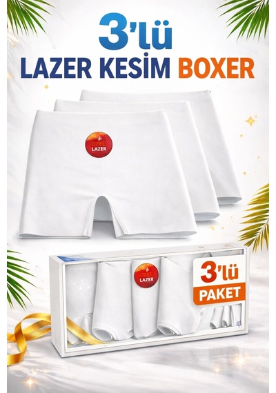 Qulat 3 Lü Kadın Lazer Kesim Boxer Siyah Beyaz Ten Karışık Dikişsiz Yüksek Bel Esnek Külot Beyaz