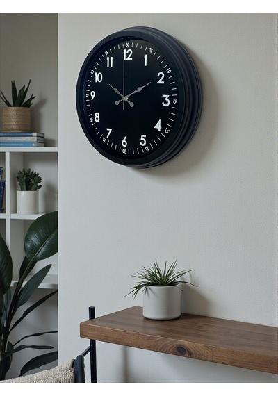 Almira Duvar Saati Pure Dark Black 40 Cm Metal Duvar Saati Siyah