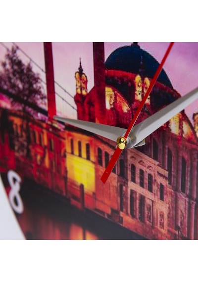 Deep Craft Dekoratif Ahşap Duvar Saati Salon,ofis,büro,ev Şık Tasarım- İstanbul Manzara Çok Renkli