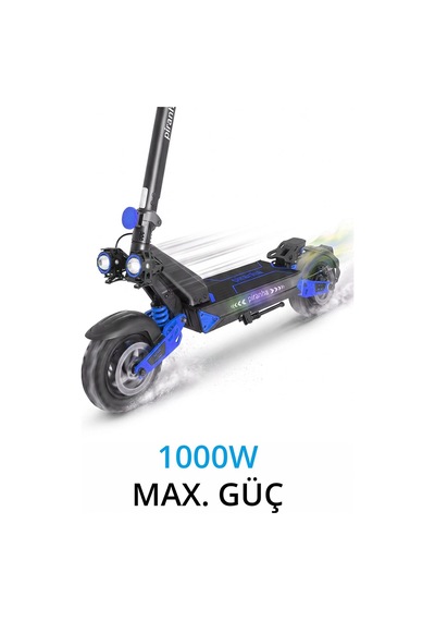 5025-m 1000w Elektrikli Scooter 48v 15ah 50-60 Km Menzil Katlanabilir Çift Süspansiyon Off-road Lastik Mavi
