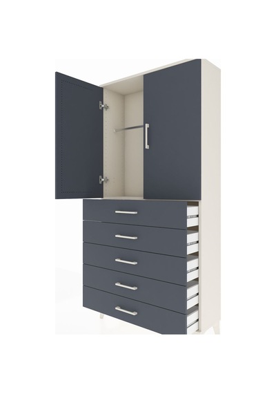Arges Dolap Tek Raflı 5 Çekmeceli Tek Askılı 88x30x182 Aytaşı... Aytaşı