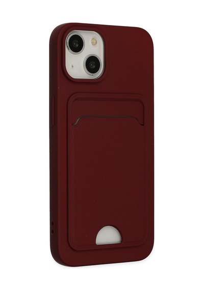 iPhone Uyumlu 14 Plus Kılıf Kelvin Kartvizitli Silikon - Bordo Düz Renkli