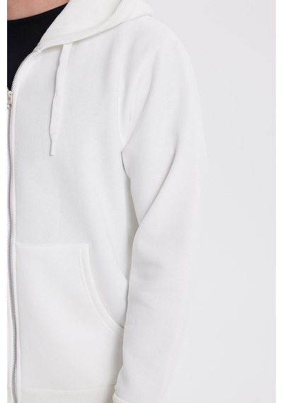 Tudors Unisex Relax Fit Rahat Kesim Pamuklu İçi Polarlı Çift Cepli Tam Fermuarlı Beyaz Kapüşonlu Sweatshirt-41646 Beyaz