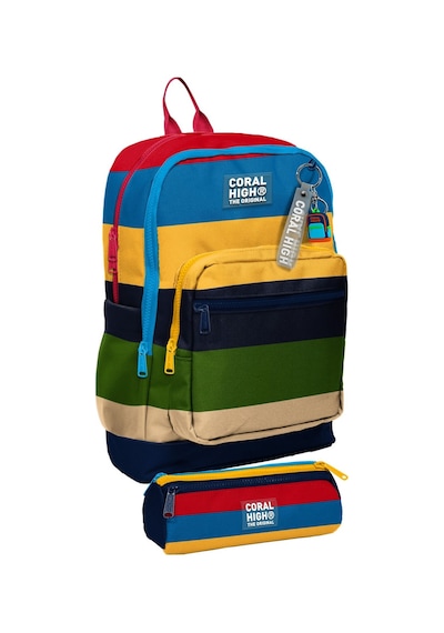 Coral High Okul Sırt Çantası Ve Kalemlik Seti - Çok Renkli Çizgi Desenli Erkek Çocuk Setygn33212c