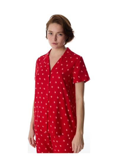 Penti Kırmızı Tiny Hearts Düğmeli Gömlek Pantolon Pijama Takımı