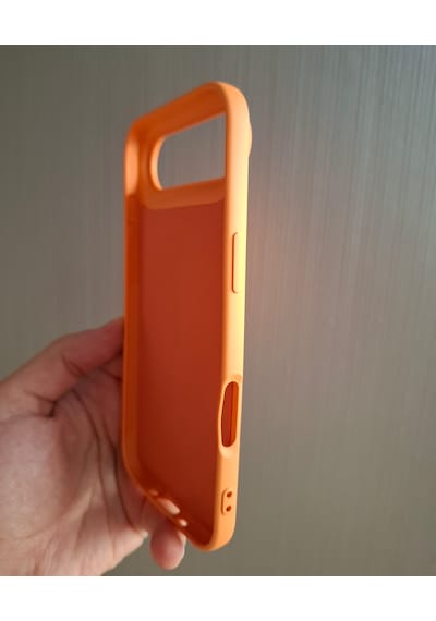 Apple Uyumlu iPhone 17 Air Logolu İçi Kadife Silikon Lansman Kılıf Turuncu