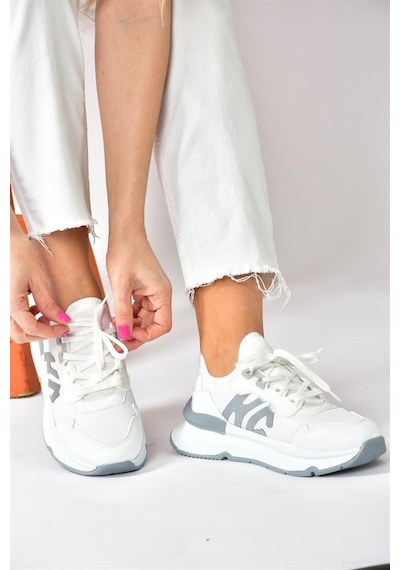 Fox Shoes Beyaz Kumaş Kalın Tabanlı Spor Ayakkabı Sneakers P973516904 Beyaz