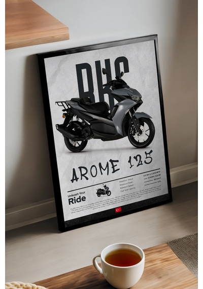 Rks Arome 125 Siyah Ahşap Çerçeveli Poster, Motosiklet Duvar Tablosu