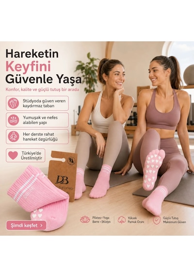 Genel Db Lıne Kaydırmaz Yoga Pilates Çorabı 8'li Pamuklu Silikon Taban, Barre S Pembe / 36-40 / 8 Adet