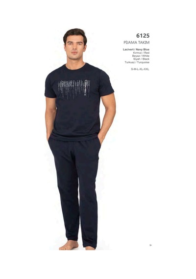 Pierre Cardin 6125 Erkek Kısa Kollu Bisiklet Yaka Pijama Takımı-lacivert