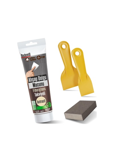 Tr Pratik 4'lü Ahşap Tamir Seti Antrasit Renk 125 Ml Tamir Macunu + 2 Adet Spatula + Kübik Zımpara 0.25 KG