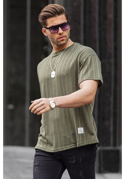 Madmext Haki Oversize Bisiklet Yaka Erkek Tişört 6179-haki Haki