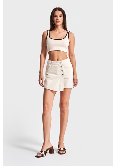 Kadın Bej Renk S5-105 Süper Esnek Kumaş Crop Fit Askılı Sporcu Büstiyer