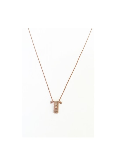 Baget Taşlı Pırlanta Model Gümüş Harf Kolye - T Rose Gold
