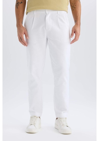 DeFacto %100 Pamuk Relax Fit Rahat Kesim Düz Paça Keten Görünümlü Yazlık Beyaz Kumaş Pantolon D4251AX25SMWT32