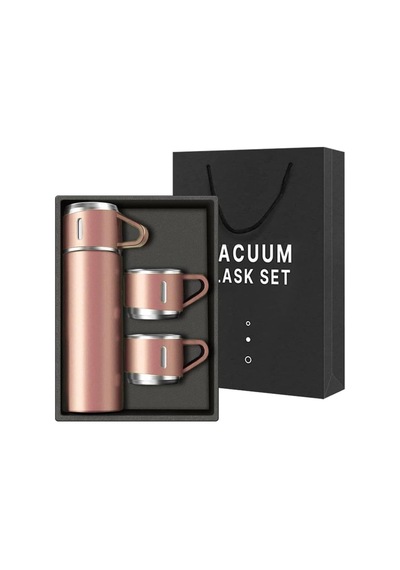 6006 Kupa Bardaklı Paslanmaz Çelik Termos Seti 500 Ml - Pembe Çok Renkli