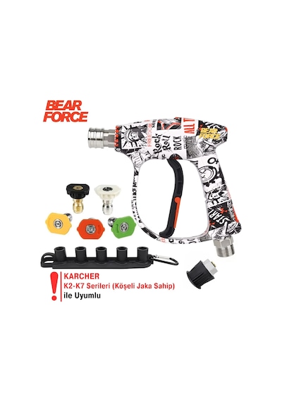 Robeve Bear Force Pop-art Tasarım Araç Yıkama Tabancası 5'li Nozzle Set İle Profesyonel Temizlik Karcher K Serisi Uyumlu