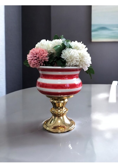 Dekoratif Obje - Ayaklı Saksı Kırmızı Klasik Zebra Gold