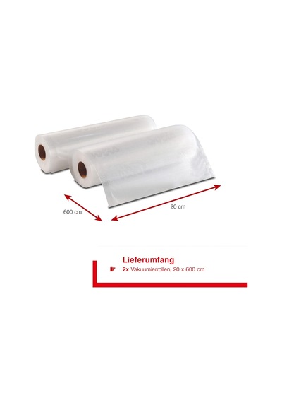 Solis Vakuumierfolie 2 Rollen - 20 X 600 - Tiefkühlen/vakuumgaren - Individuell Zuschneiden - Wiederverwendbar
