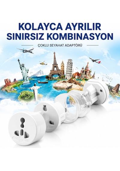Universal Seyahat Adaptörü Dünya Priz Dönüştürücü 150+ Ülke Uyumlu Eu Us Uk Aus Kompakt Uluslararası Fiş Adaptörü