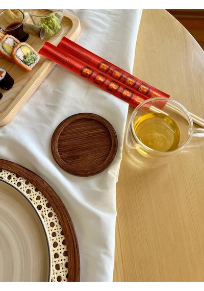 2 Li Ahşap Bardak Altlığı Eskitme Kahverengi