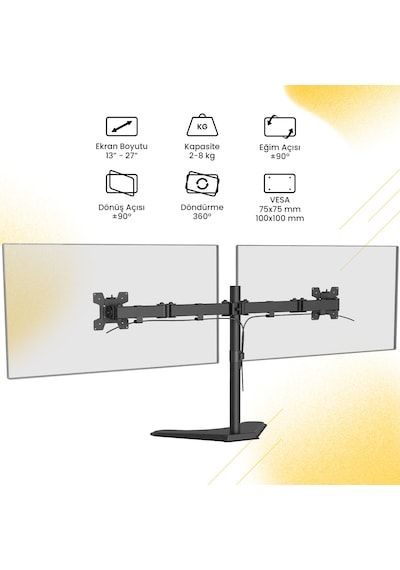 Ergoflex EF42 Steel Design 2-8 kg Çift Kol Asansörlü 13"-27" Desktop Monitör Standı