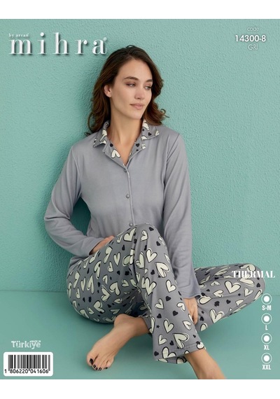 Arcan Mihra Kadın Gömlek Yaka Termal Pijama Takımı 14300/8 - 1 Adet 001