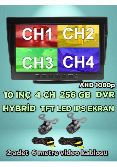 10 İnç Dvr Ekran + 2 Adet Ahd 1080p Kelebek Kamera Seti 12 Volt