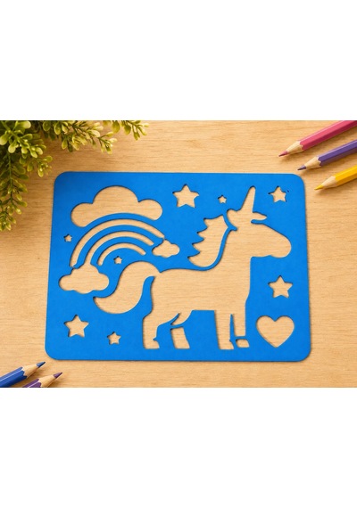 3d Baskı Unicorn Ve Gökkuşağı Çizim Şablonu - Desen Kalıbı - Mavi