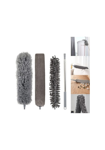 Mikrofiber 3 Başlıklı Anti-statik Toz Alma Fırçası Uzayabilen Saplı Mop Püsküllü Toz Alıcı Silici