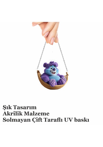 Araba Ayna Süsü, Araba Süsü, Çanta Aksesuarı - Sallanan Ayı - Pleksi Malzeme, Uv Baskılı - 018 8x6 Cm