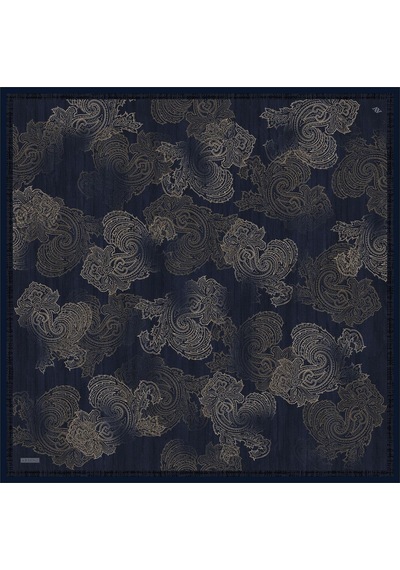Armine İpek Eşarp 2026 Kış - 9428-05 Lacivert Gold Twill Lacivert Gold