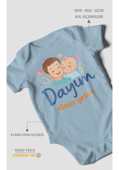 Morivokids Dayım Olsun Yeter Kısa Kollu Bebek Body %100 Pamuk Bebe Mavisi