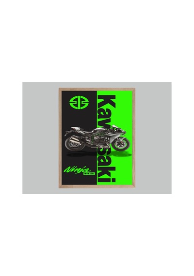 Kawasaki Ninja Doğal Ahşap Çerçeveli Tek Parça Dekoratif Tablo Çok Renkli - 818970130 Çok Renkli