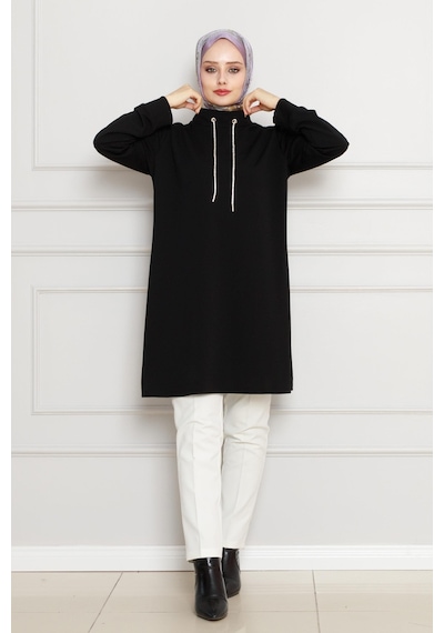 Sevitli Dik Yaka Tunik-siyah-4454 Siyah