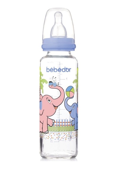 Bebedor B-31302 Desenli Cam Biberon 250 ML Açık Mavi