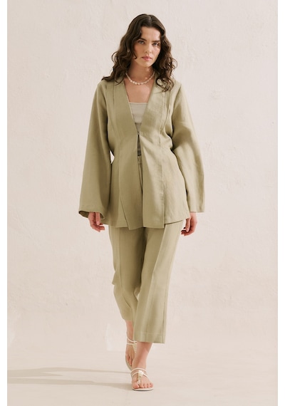Manuka Keten Pileli Kimono Ceket Taş Ss26ckt00016-0225