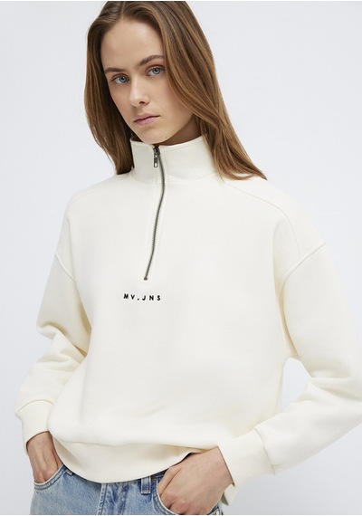 Mavi - Mvjns Nakışlı Yarı Fermuarlı Ekru Sweatshirt 1s10533-89145 Ekru