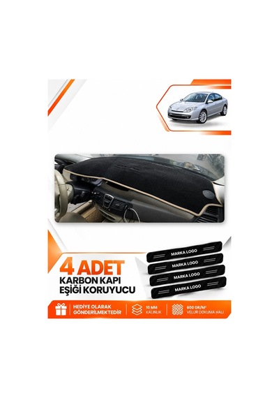Renault Laguna 3 2007-2015 Uyumlu Ön Örtüsü Torpido Koruma Kılıfı Halısı - Siyah Bej