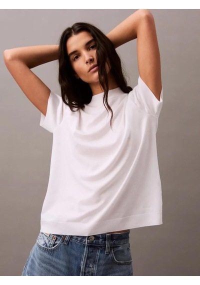 Calvin Klein Ss Silk Touch Fine Beyaz Kadın Dik Yakalı Tişört