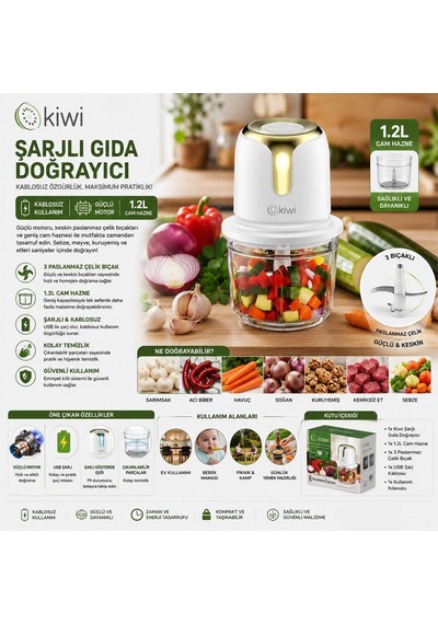 Usb Type-c Şarjlı Mini Blender 3 Bıçak 1.2l Çok Renkli