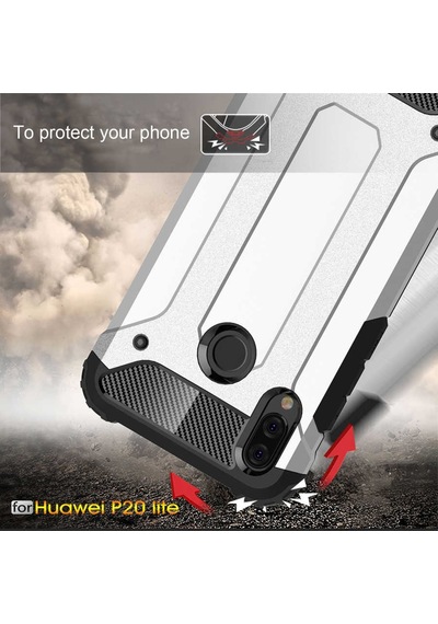 Noktaks - Huawei Uyumlu Huawei P20 Lite - Kılıf Çift Katman Zırh Tank Crash Military Kapak - Kırmızı