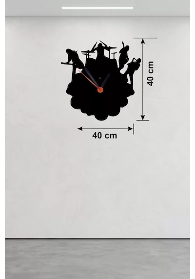 Rock Band Ve Müzik Temalı Ahşap Duvar Saati - 40x40 Cm Lazer Kesim Belirtilmemiş